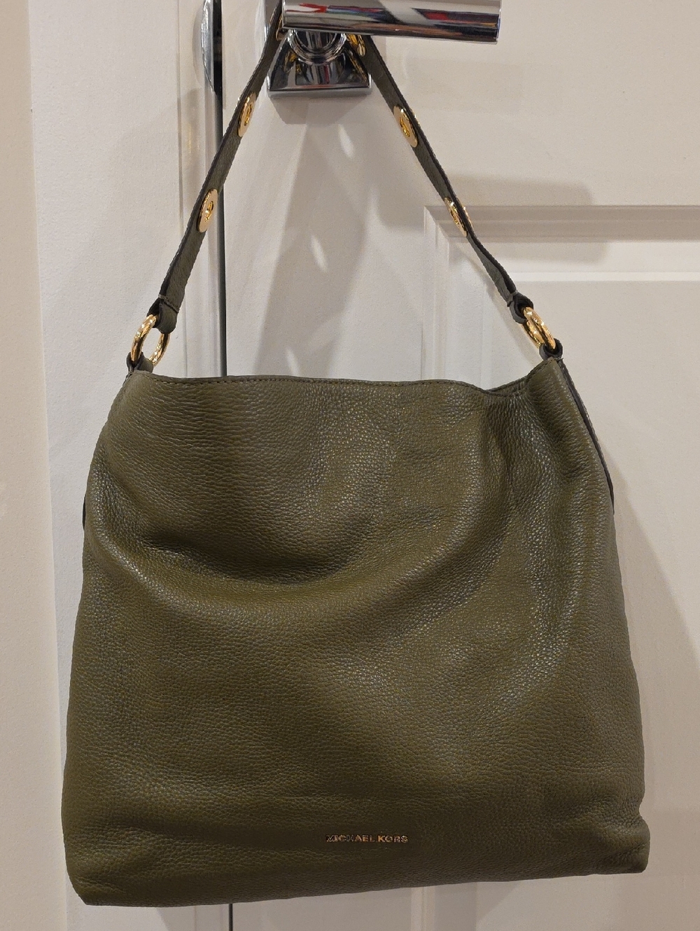 Michael Kors Olive Green Pebbled Leather Shoulder Hobo with Gold Hardware